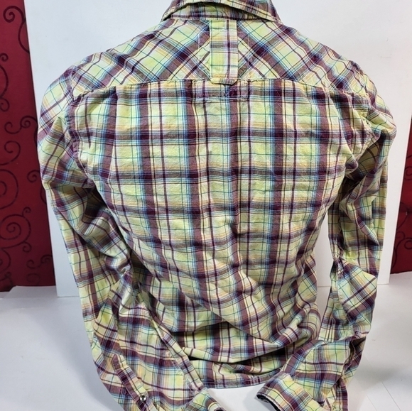 Guess Yellow Plaid Collared Button Up Shirt - Picture 8 of 10